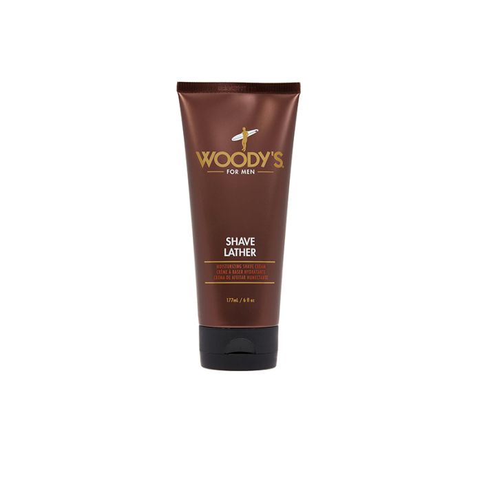 6-ounce brown tube-type container of Woody's for men shave lather variant